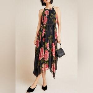 Anthropologie Emeline Pleated Dress with Braided Waist Tie